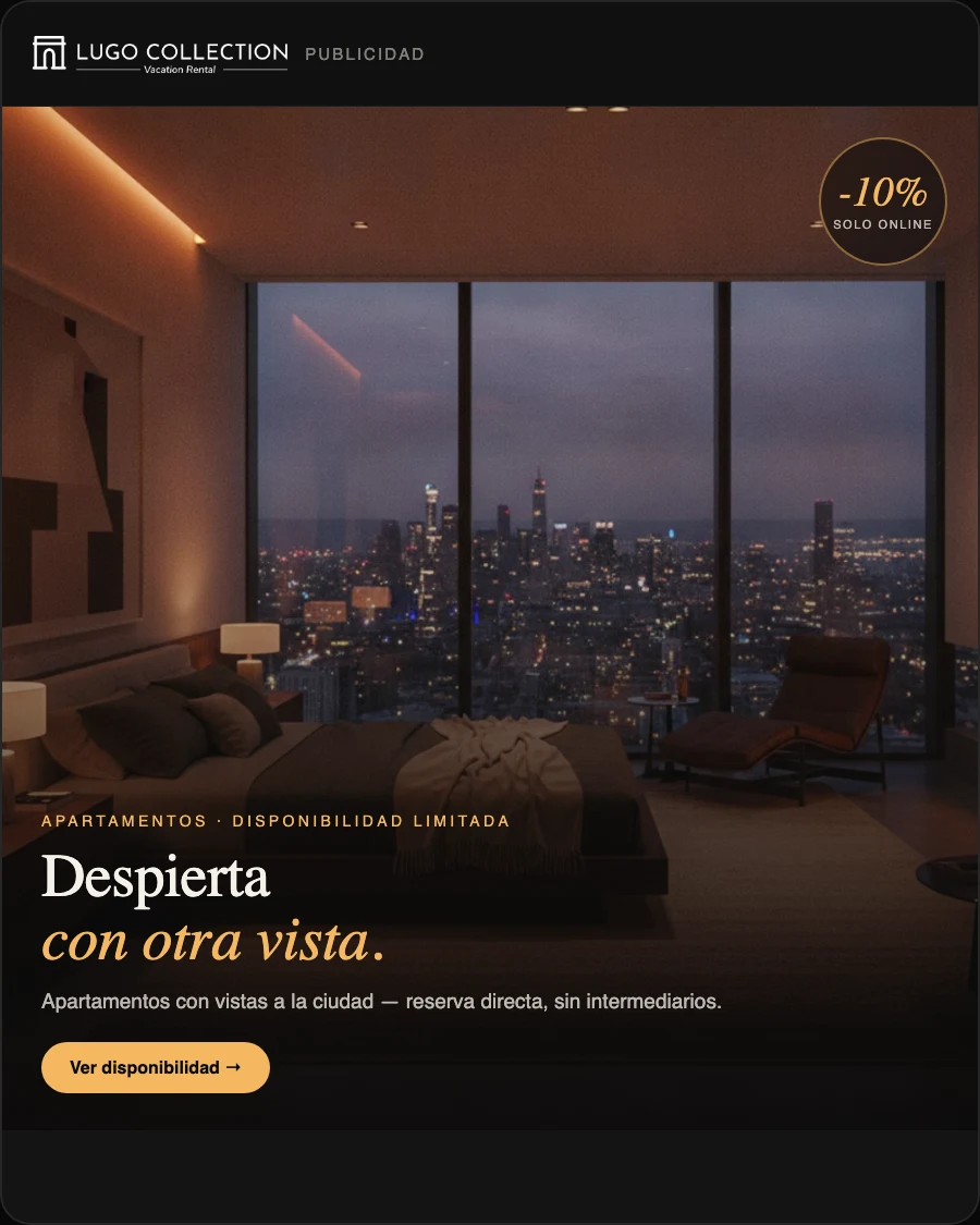 Testeo de variaciones de creativos para Lugo Collection, optimizando la campaña anterior.