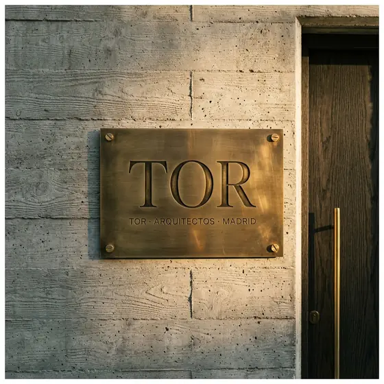 Placa exterior en bronce con el logotipo.