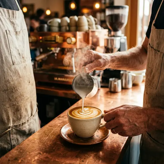 Barista preparando café, imagen generada.